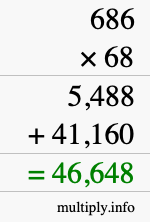How to calculate 686 times 68 using long multiplication