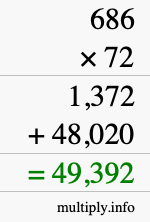 How to calculate 686 times 72 using long multiplication