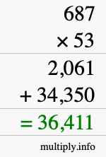 How to calculate 687 times 53 using long multiplication