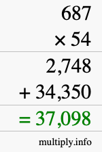 How to calculate 687 times 54 using long multiplication