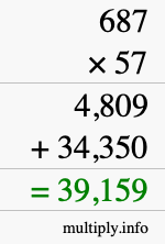 How to calculate 687 times 57 using long multiplication
