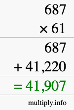 How to calculate 687 times 61 using long multiplication