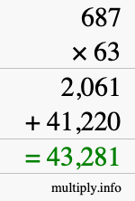 How to calculate 687 times 63 using long multiplication