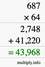How to calculate 687 times 64 using long multiplication