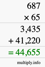 How to calculate 687 times 65 using long multiplication