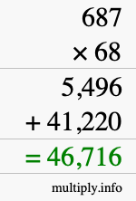 How to calculate 687 times 68 using long multiplication