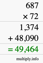 How to calculate 687 times 72 using long multiplication