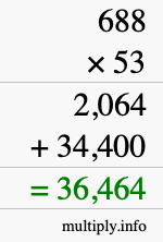 How to calculate 688 times 53 using long multiplication