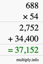 How to calculate 688 times 54 using long multiplication