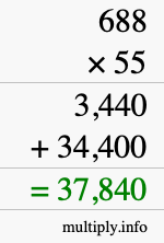 How to calculate 688 times 55 using long multiplication