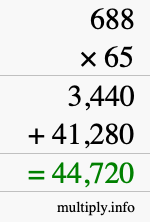 How to calculate 688 times 65 using long multiplication
