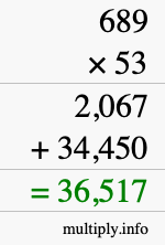 How to calculate 689 times 53 using long multiplication