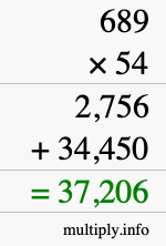 How to calculate 689 times 54 using long multiplication