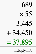 How to calculate 689 times 55 using long multiplication