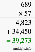How to calculate 689 times 57 using long multiplication