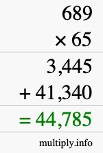 How to calculate 689 times 65 using long multiplication