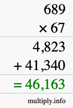 How to calculate 689 times 67 using long multiplication