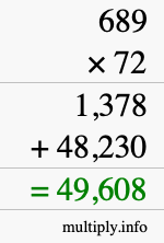 How to calculate 689 times 72 using long multiplication