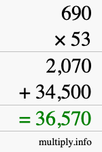 How to calculate 690 times 53 using long multiplication