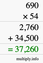 How to calculate 690 times 54 using long multiplication