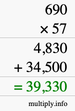 How to calculate 690 times 57 using long multiplication