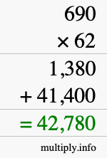 How to calculate 690 times 62 using long multiplication