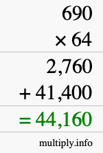 How to calculate 690 times 64 using long multiplication