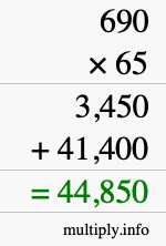 How to calculate 690 times 65 using long multiplication