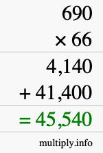 How to calculate 690 times 66 using long multiplication