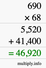 How to calculate 690 times 68 using long multiplication