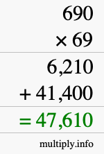 How to calculate 690 times 69 using long multiplication