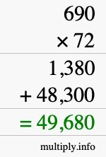 How to calculate 690 times 72 using long multiplication