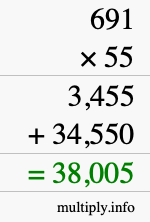 How to calculate 691 times 55 using long multiplication
