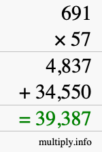 How to calculate 691 times 57 using long multiplication