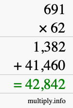 How to calculate 691 times 62 using long multiplication