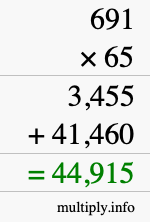 How to calculate 691 times 65 using long multiplication