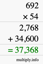 How to calculate 692 times 54 using long multiplication