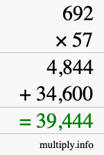 How to calculate 692 times 57 using long multiplication