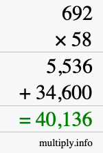 How to calculate 692 times 58 using long multiplication