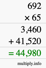 How to calculate 692 times 65 using long multiplication
