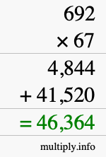 How to calculate 692 times 67 using long multiplication