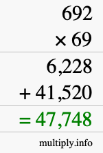 How to calculate 692 times 69 using long multiplication