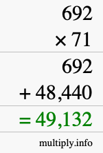 How to calculate 692 times 71 using long multiplication