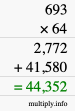 How to calculate 693 times 64 using long multiplication