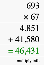 How to calculate 693 times 67 using long multiplication