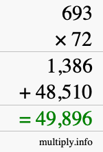 How to calculate 693 times 72 using long multiplication