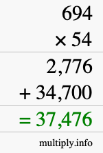 How to calculate 694 times 54 using long multiplication