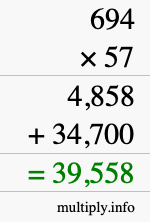 How to calculate 694 times 57 using long multiplication