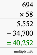 How to calculate 694 times 58 using long multiplication