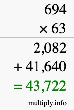 How to calculate 694 times 63 using long multiplication